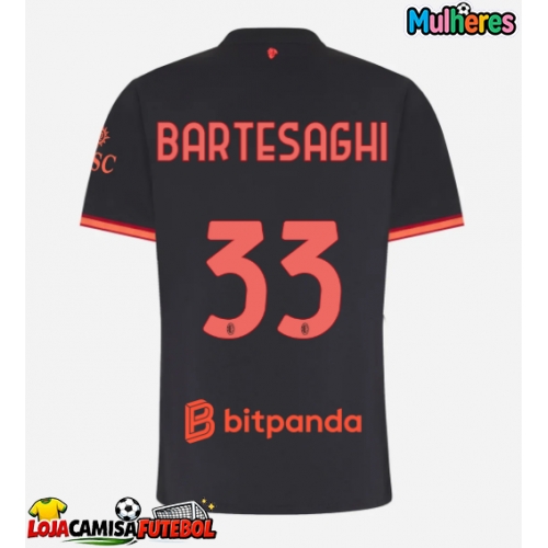 Camisa de Futebol AC Milan Davide Bartesaghi #33 Equipamento Alternativo Mulheres 2026-27 Manga Curta